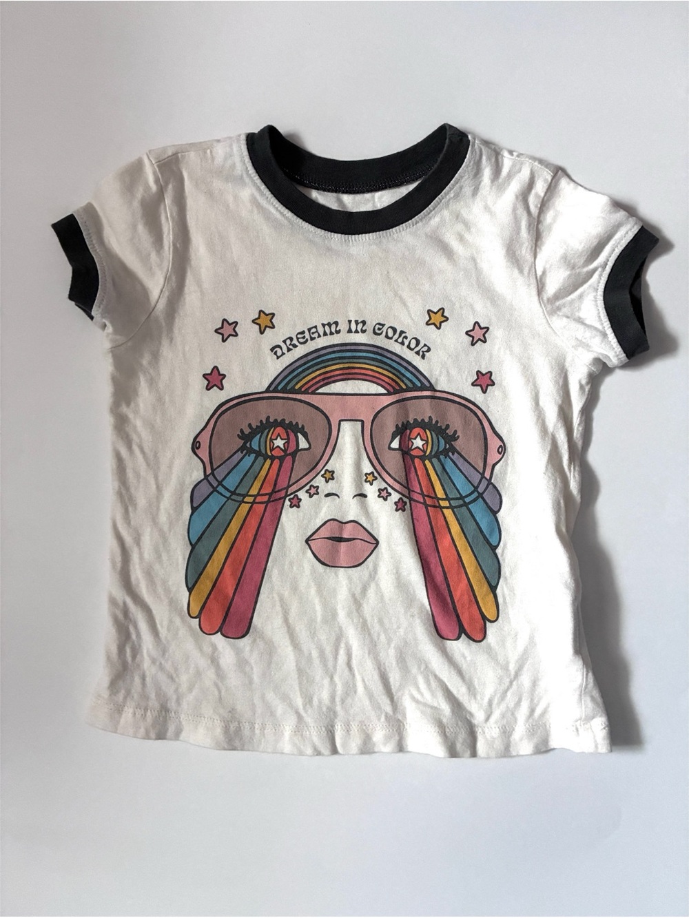 EUC Tiny Whales dream in color ringer tee 5y